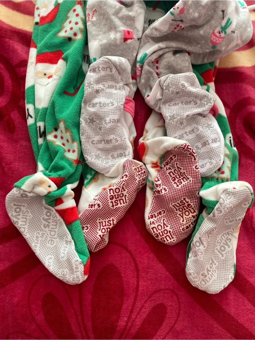 Carter's Green Santa Print Footed One-Piece Pajama